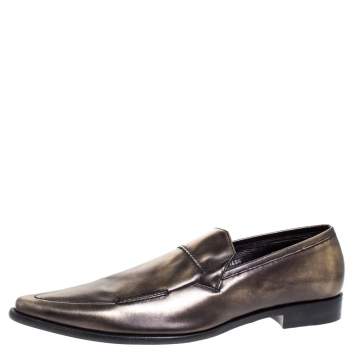 Pre Owned Dolce & Gabbana Metallic Two Tone Leather Slip On Loafers Size 44.5