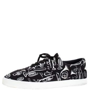 Pre Owned Dolce & Gabbana Black/White Trumpet Print Canvas Low Top Lace Up Sneakers Size 43