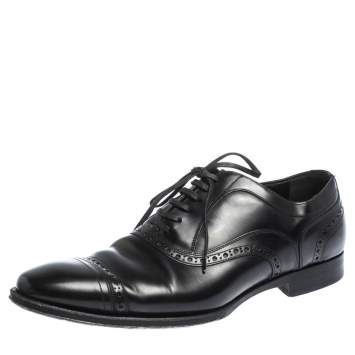 Pre Owned Dolce & Gabbana Black Brogue Leather Lace Up Oxfords Size 40.5
