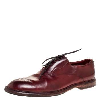 Pre Owned Dolce & Gabbana Burgundy Brogue Leather Oxfords Size 45