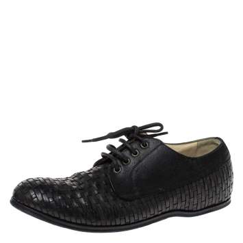 Pre Owned Dolce & Gabbana Black Woven Leather And Suede Lace Up Derby Size 42