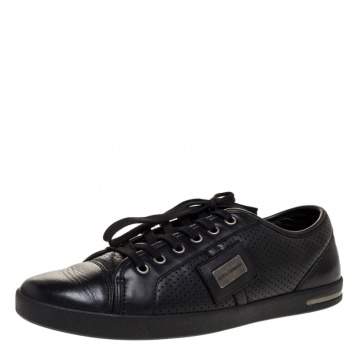 مملوكة مسبقًا Dolce & Gabbana Black Leather Low Top Sneakers Size 41