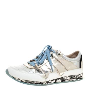 مملوكة مسبقًا Dolce & Gabbana Metallic Multicolor Leather Low Top Sneakers Size 43.5