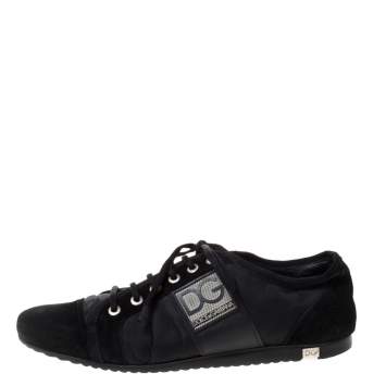 Pre Owned Dolce & Gabbana Black Nylon and Suede Lace Up Low Top Sneakers Size 42