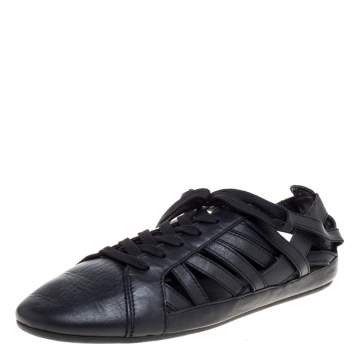 Pre Owned Dolce & Gabbana Black Leather Cutout Sneakers Size 43