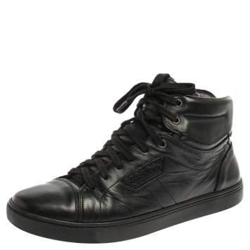 Pre Owned Dolce & Gabbana Black Leather High Top Sneakers Size 41