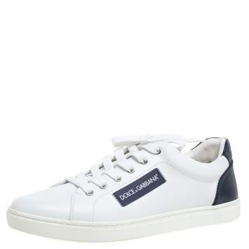 Pre Owned Dolce & Gabbana White/Blue Leather Low Top Sneakers Size 43.5