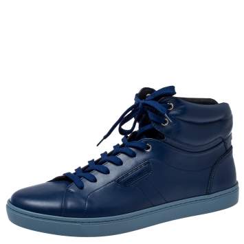 Pre Owned Dolce & Gabbana Blue Leather High Top Sneakers Size 45