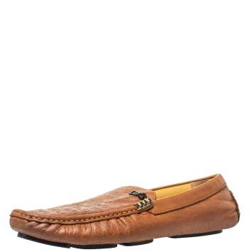 Pre Owned Dolce & Gabbana Tan Logo Embossed Leather Loafers Size 40