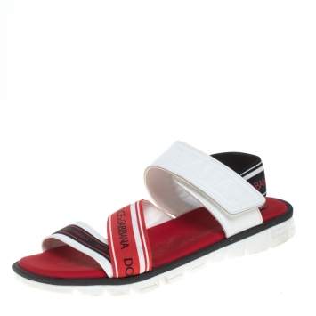 Pre Owned Dolce And Gabbana Multicolor Canvas And Leather Velcro  Sandals Size 37