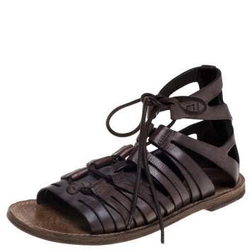 Pre Owned Dolce & Gabbana Brown Leather Gladiator Sandals Size 41.5