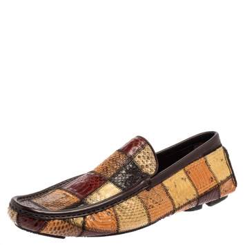 Pre Owned Dolce & Gabbana Multicolor Patchwork Snakeskin Leather Loafers Size 41