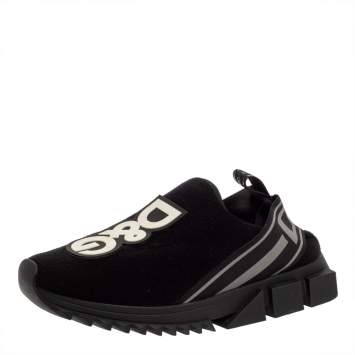 Pre Owned Dolce & Gabbana Black Knit Fabric Sorrento Sneakers Size 42