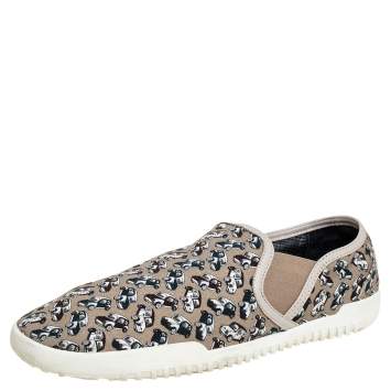 Pre Owned Dolce & Gabbana Beige Car Print Canvas Slip On Sneakers Size 44