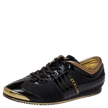 Pre Owned Dolce & Gabbana Black Patent Leather And Nylon Low Top Sneakers Size 40 