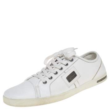 Pre Owned Dolce & Gabbana White Leather Low Top Sneakers Size 42.5