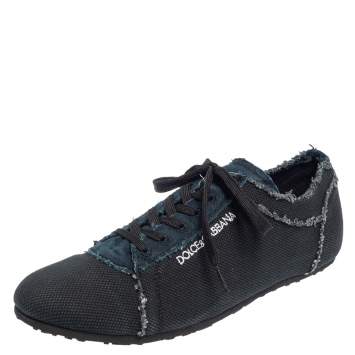 Pre Owned Dolce & Gabbana Blue Denim and Canvas Lace Up Sneakers Size 43