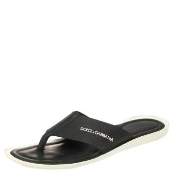 Pre Owned Dolce & Gabbana Black Nylon And Leather Thong Flat Sandals Size 42