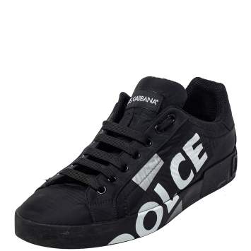 Pre Owned Dolce & Gabbana Black Nylon Portofino Low Top Sneakers Size 43