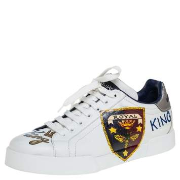 Pre Owned Dolce & Gabbana White Leather Portofino Royal Sneakers Size 42