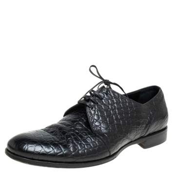 Pre Owned Dolce & Gabbana Black Croc Embossed Leather Lace Up Derby Size 43