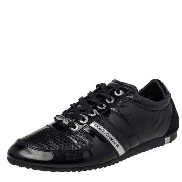 Pre Owned Dolce and Gabbana Black Python And Leather Stripes Low Top Sneakers Size 44