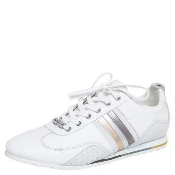 Pre Owned Dolce & Gabbana White Leather and Suede Lace Up Low Top Sneakers Size 41
