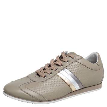Pre Owned Dolce & Gabbana Grey Leather Lace Up Low Top Sneakers Size 41.5