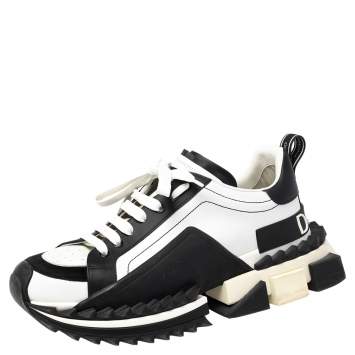 Pre Owned Dolce & Gabbana White/ Black Suede And Leather Super King Low Top Sneakers Size 42