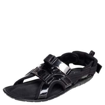 Pre Owned Dolce & Gabbana Black Patent Leather and Fabric Velcro Strap Sandals Size 41