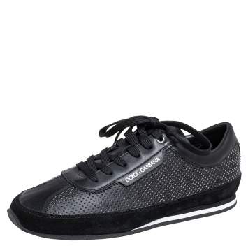 Pre Owned Dolce & Gabbana Black Leather And Suede Lace Up Sneakers Size 41.5