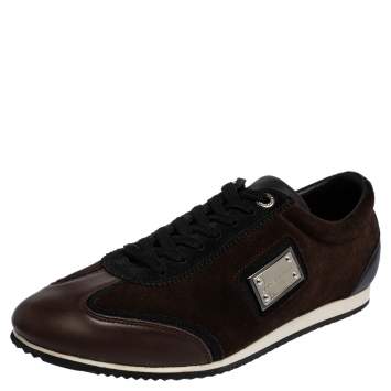 Pre Owned Dolce & Gabbana Brown Suede And Leather Lace Up Sneakers Size 41