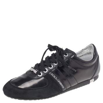Pre Owned Dolce & Gabbana Black Suede, Patent, and Leather Low Top Sneakers Size 40