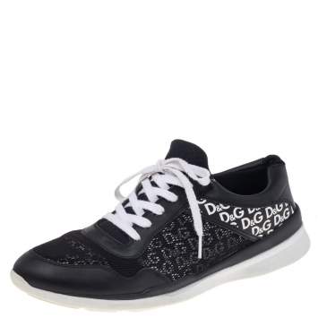 Pre Owned Dolce & Gabbana Black Leather And Mesh Low Top Sneakers Size 45