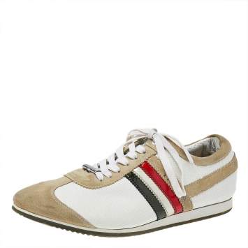Pre Owned Dolce & Gabbana Beige/White Leather And Suede Low Top Sneakers Size 42