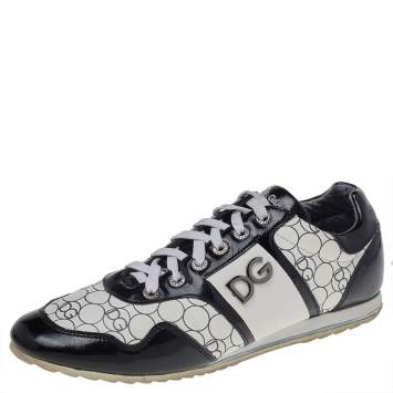Pre Owned Dolce & Gabbana Black/White Patent And Leather Low Top Sneakers Size 43