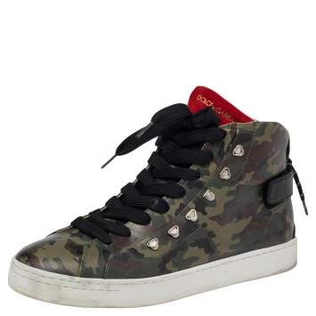 Pre Owned Dolce & Gabbana Multicolor Camouflage Printed Leather High Top Sneakers Size 42