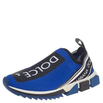 Pre Owned Dolce & Gabbana Blue Knit Fabric Sorrento Slip On Sneakers Size 42