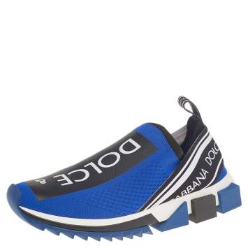 Pre Owned Dolce & Gabbana Blue Knit Fabric Sorrento Slip On Sneakers Size 40