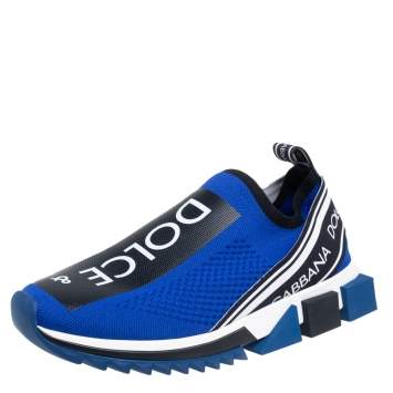 Pre Owned Dolce and Gabbana Blue/Black Knit Fabric Sorrento Slip On Sneakers Size 41