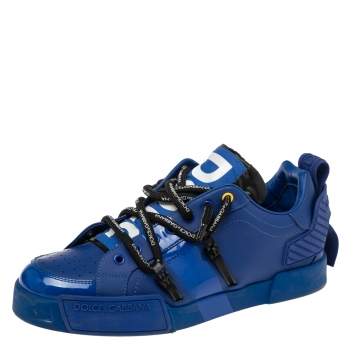 Pre Owned Dolce & Gabbana  Blue Leather And Patent Leather Lace Up Sneakers Size 43