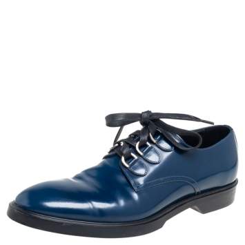 Pre Owned Dolce & Gabbana Blue/Black Glossy Leather Lace Up Derby Size 42.5