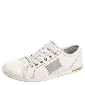 Pre Owned Dolce & Gabbana White Leather Lace Low  Sneakers Size 42.5