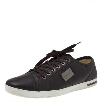 Pre Owned Dolce & Gabbana Dark Brown Leather Lace Up Low Top Sneakers Size 44