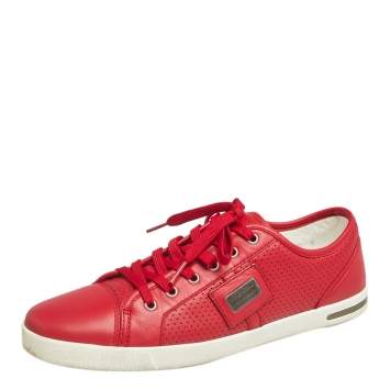 Pre Owned Dolce & Gabbana Red Leather Low Top Sneakers Size 42