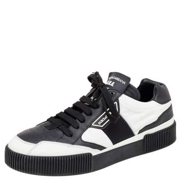 Pre Owned Dolce & Gabbana Black/White Leather And Nylon Miami Low Top Sneakers Size 42.5