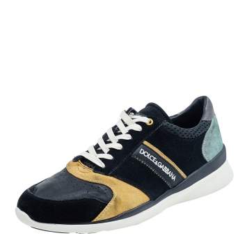 Pre Owned Dolce & Gabbana Multicolor Leather And Suede Low Top Sneakers Size 43.5