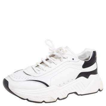 Pre Owned Dolce & Gabbana White/ Black Leather Super King Low Top Sneakers Size 45