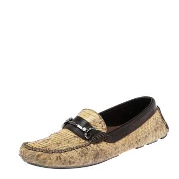 Pre Owned Dolce & Gabbana Brown/Yellow Python Leather Slip On Loafers Size 41