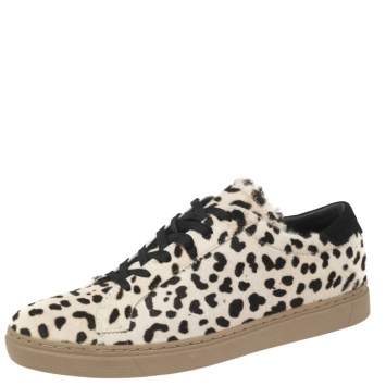 Pre Owned Dolce & Gabbana Off-White/Brown Animal Print Calf Hair Low-Top Sneakers Size 43